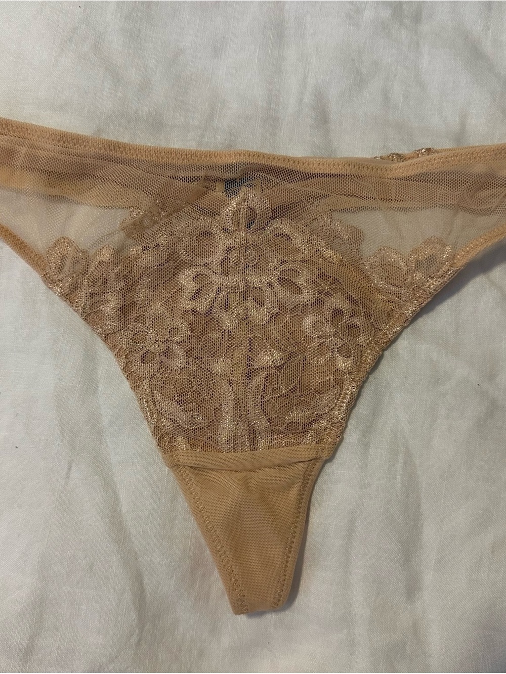 Dita Von Teese Sheer Lace Thong Panty in Beige